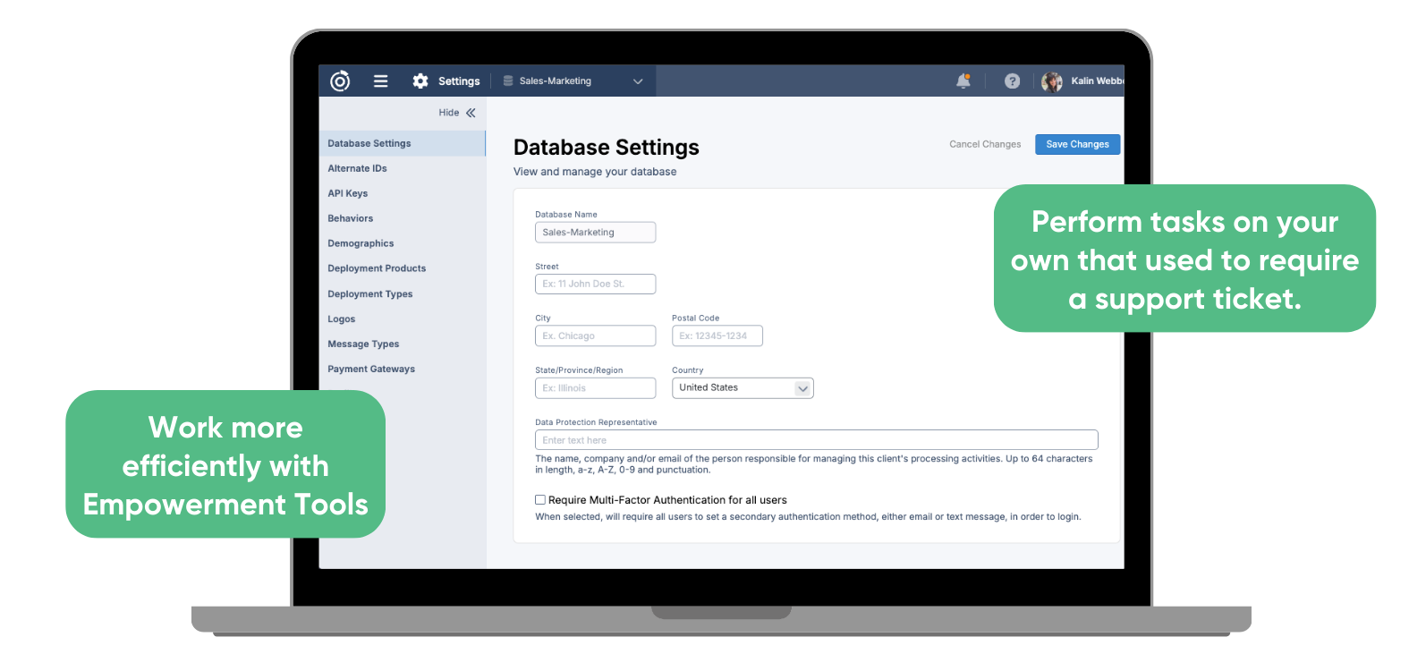 Omeda screenshot of Database Settings